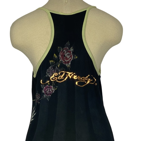 RARE NWT ED HARDY Black Rayon Peacock Rose Tattoo Racerback Dress Y2K M - Picture 8 of 15
